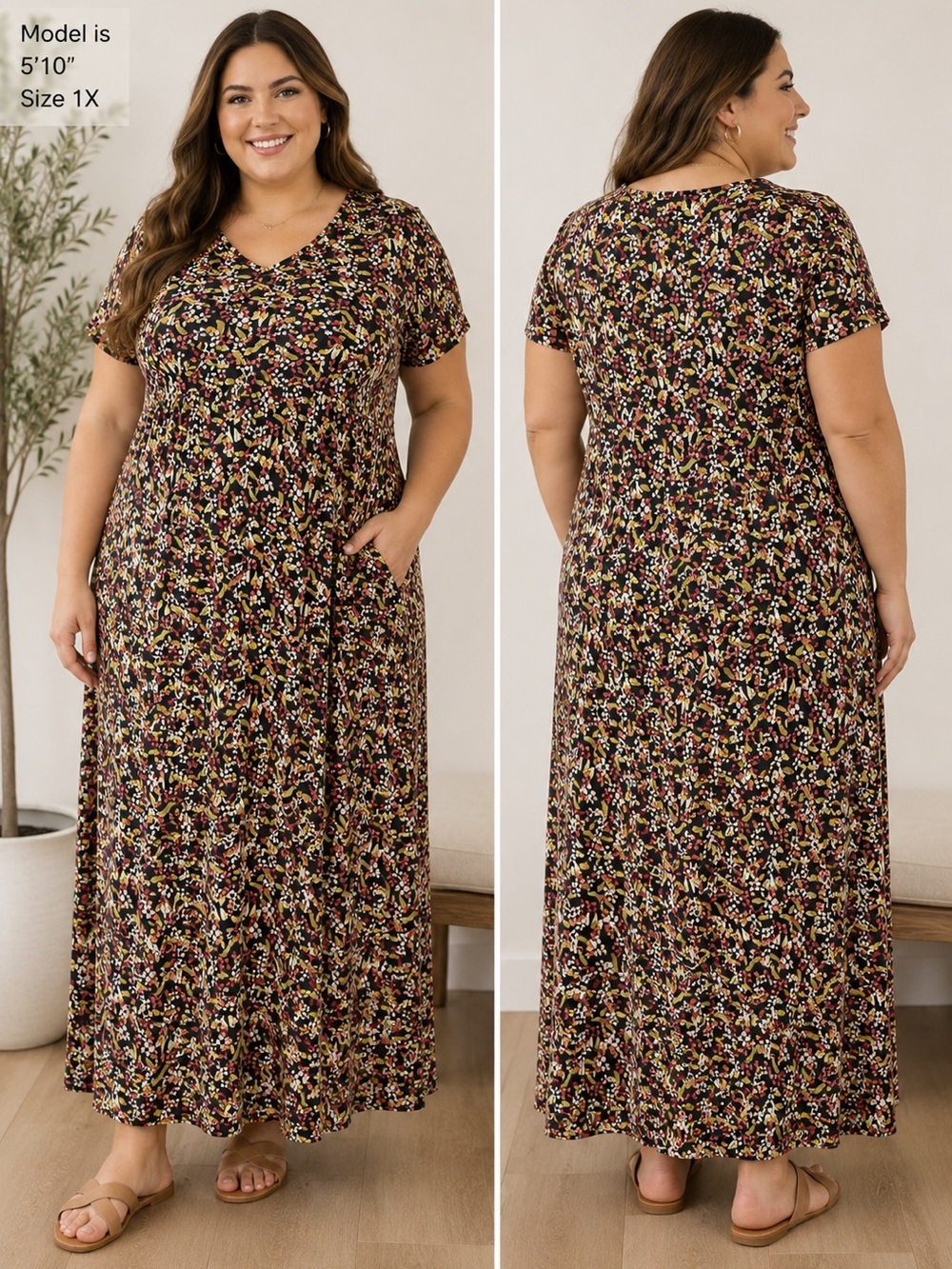 J. Jill XL tall floral maxi dress casual comfort everyday travel stretch